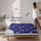 MAXYOYO Navy Space Adventure Futon Mattress, Padded Japanese Floor Mattress Quilted Bed Mattress Topper, Extra Thick Folding Sleeping Pad Floor Lounger Guest Bed for Camping Couch, Twin Size