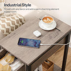HOOBRO End Table with Charging Station, Narrow Side Table, Small Nightstand, Bedside Tables with Drawer and Storage Shelves, for Small Spaces, Living Room, Bedroom, Greige and Black BG041BZ01G1