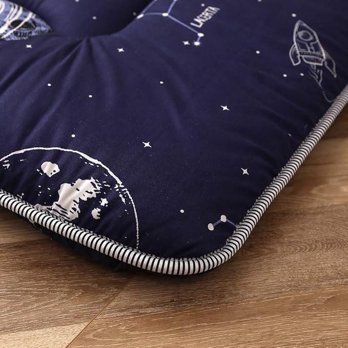 Navy Space Adventure Japanese Floor Futon Mattress, Thicken Tatami Mat Sleeping Pad Foldable Bed Roll Up Mattress Floor Lounger Bed Couches and Sofas for Kids Twin Size