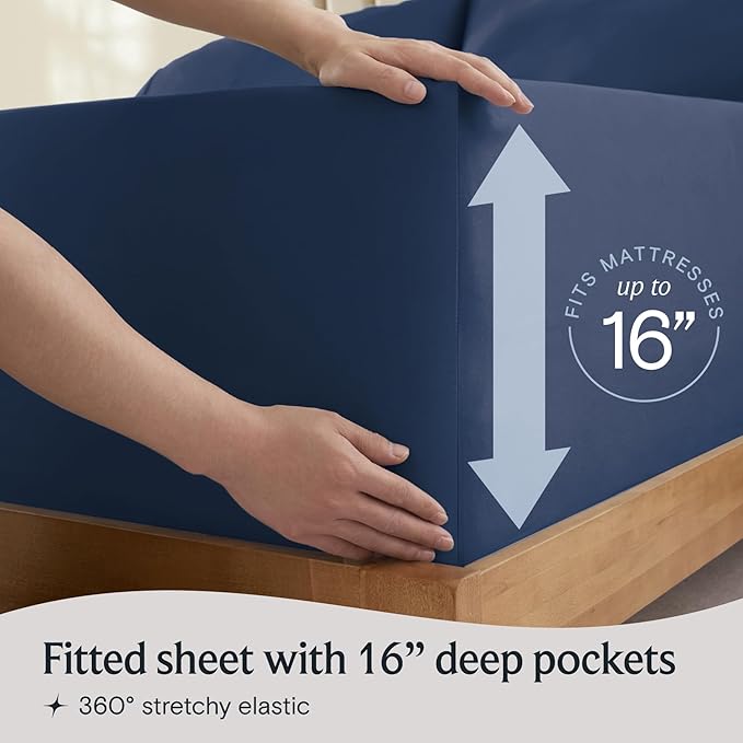 LuxClub 4 PC California King Sheet Set, Breathable Luxury Bed Sheets, Deep Pockets Wrinkle Free Cooling Sheets Machine Washable Hotel Bedding Silky Soft - Navy Cal King