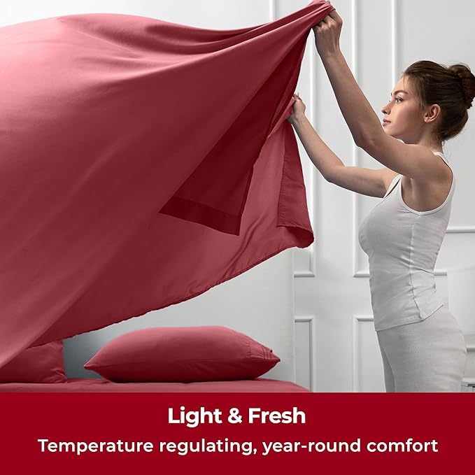 Mellanni Twin Sheets Set - 3 PC Iconic Collection Bedding - Hotel Luxury, Extra Soft, Cooling Bed Sheets - Wrinkle, Fade, Stain Resistant (Twin, Brick Red)