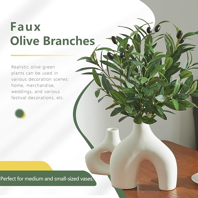 5 PCS 18 Inch Olive Tree Branches Greenery Stems Artificial Plants Faux Olive Branch for Vase Realistic Green Stem Home Decor Indoor