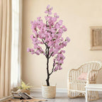 Artificial Pink Cherry Blossom Tree 7ft(83in) Tall Fake Silk Leaves Indoor Decor Handmade Lifelike Sakura Tree for Wedding Realistic Cherry Plant in Pot for Home Living Room,Office,Outdoor Decor