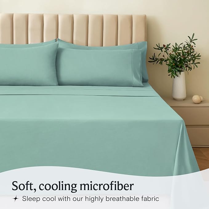 LuxClub 4 PC King Sheet Set, Breathable Luxury Bed Sheets, Deep Pockets Wrinkle Free Cooling Sheets Machine Washable Hotel Bedding Silky Soft - Light Teal King