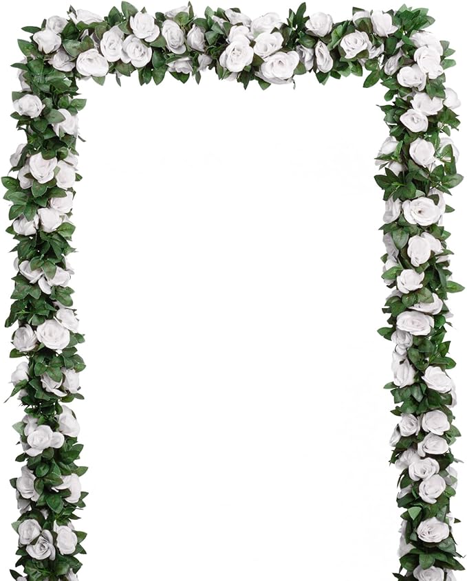 5Pcs(41FT) Flower Garland Artificial Rose Vine Garland Artificial Flowers for Wedding Party Arch Garden Floral Garlands Decor (White)