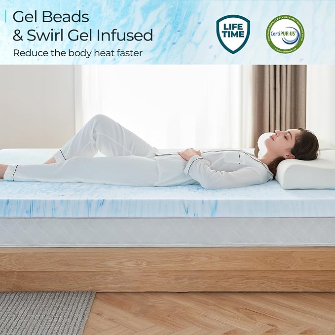 LINSY LIVING 3 Inch Mattress Topper King, Cooling Gel Infused Swirl Memory Foam, Soft Mattress Topper for Firm Mattress, CertiPUR-US Certified Bed Topper, King Size
