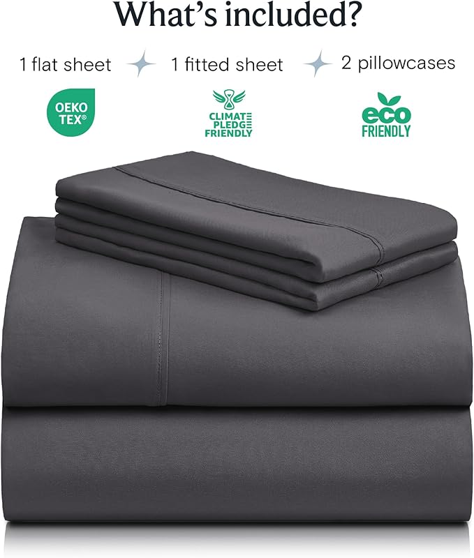 LuxClub 4 PC Full Size Sheet Set Sheets Deep Pockets Wrinkle Free Cooling Sheets Machine Washable Hotel Bedding Silky Soft - Dark Grey Full