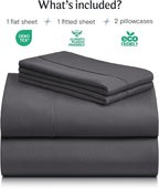 LuxClub 4 PC King Sheet Set, Deep Pockets Wrinkle Free Cooling Bed Sheets Hotel Bedding for Women, Men, Kids & Teens, Includes 1 Fitted Sheet, 1 Flat Sheet and 2 Pillowcases - Silky Soft Dark Grey
