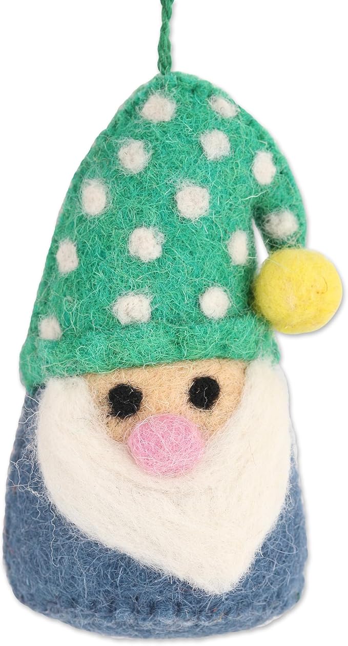 NOVICA Artisan Handmade Felted Wool Ornaments Holiday Assorted India Decor Christmas [3.9in H x 2.1in W x 2.1in D] 'Nordic Gnomes' (Set of 6)