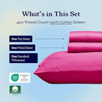 California Design Den Natural 100% Cotton Bed Sheets Twin XL Size Set - 400 Thread Count Sateen, Twin XL Sheets Set, Deep Pockets, All Around Elastic, Cool and Durable Bedding for Dorm Room - Hot Pink