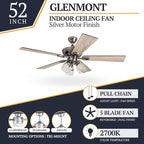 Prominence Home Glenmont, 52 Inch Farmhouse LED Ceiling Fan with Light, Pull Chain, Three Mounting Options, Dual Finish Blades, Reversible Motor - 50388-01 (Pewter)