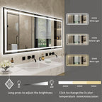 Bathroom Mirrors for Wall, 72x32 Inch Black Framed Gradient Front and Backlit Smart Mirror, 3 Colors Dimmable CRI>90, IP54 Enhanced Anti-Fog Wall Mounted Bathroom Mirror Frame