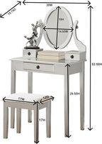Roundhill Furniture Moniys Wood Moniya Makeup Vanity Table and Stool Set, Silver