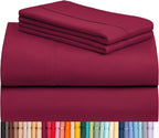 LuxClub 3 PC Sheet Bed Sheets Deep Pockets Wrinkle Free-Kids-Fitted Sheets Machine Washable Hotel Bedding Silky Soft - Burgundy Twin