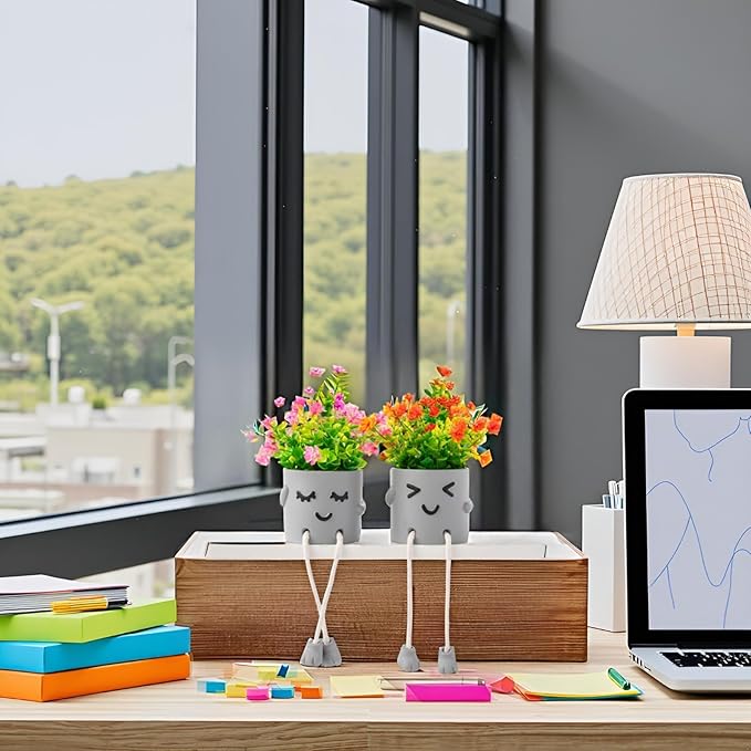 3 Packs Cute Fake Plants, Kawaii Artificial Potted Plants for Table Desk Home Bedroom Bathroom Office Shelf Office Wall Room Farmhouse Decor Artificial Plants B