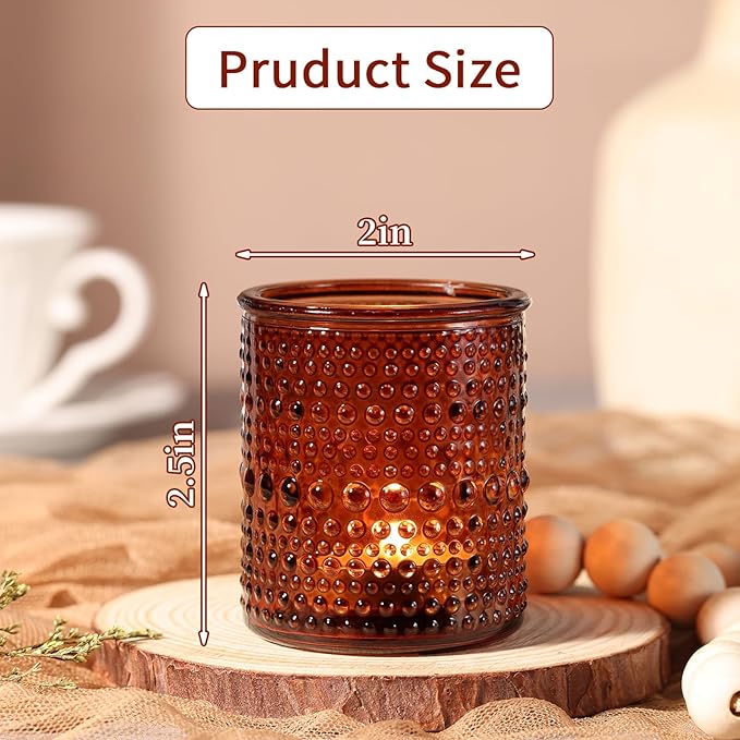 40Pcs Glass Votive Candle Holders, Amber Tea Light Candle Holders Vintage Fall Tealight Candle Holder Bulk for Autumn, Thanksgiving Table Centerpieces, Christmas Decor (Amber)