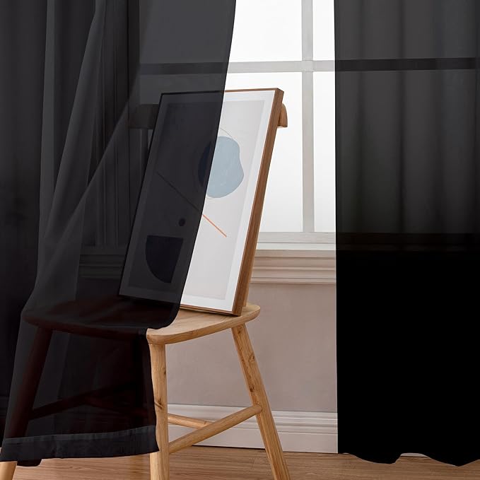 Aiyufeng 2 Pack: Basic Black Sheer Curtain Drapes for Living Room 84 Inch Length 2 Panels, Light Filtering Voile Drapes for Bedroom, Patio, Sliding Door, Each 59" W x 84" L, Black