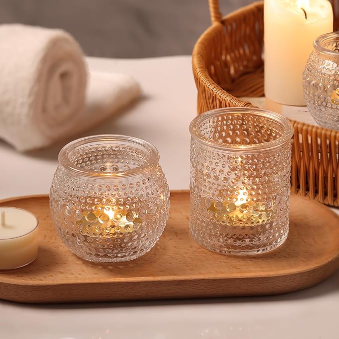 40 Pcs Assorted Clear Votive Candle Holders Bulk- Small Candle Holders Bulk for Wedding Table Decor, Glass Tealight Candle Holder for Fall, Thanksgiving, Christmas, Wedding Party Decor