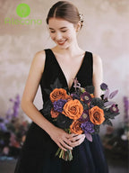 Alecono Artificial Flowers, Orange and Purple Silk Fake Flowers for DIY Wedding Bridal Bouquets, Cake Flowers for HalloweenTable Centerpieces Party Home Decorations