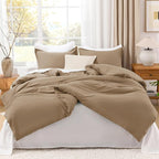 Litanika Taupe Comforter Set Full Size, 3 Pieces Solid Bedding Comforter Set, All Season Fluffy Bed Set (79x90In Comforter & 2 Pillowcases)