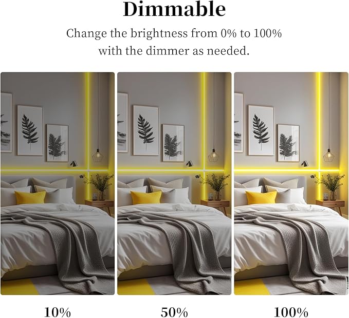 iNextStation COB LED Strip Light Yellow 16.4FT 5M, DC12V CRI 93+ Dimmable Flexible LED Tape Lights for Bedroom, Kitchen, TV Backlight, Cupboard, Wardrobe, Home Lighting Decor