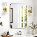 24"x36" Brushed Nickel Bathroom Vanity Mirror for Over Sink, Rounded Rectangle Silver Metal Frame Mirror for Wall, Living Room, Entryway, Vertical or Horizontal