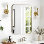 24"x36" Brushed Nickel Bathroom Vanity Mirror for Over Sink, Rounded Rectangle Silver Metal Frame Mirror for Wall, Living Room, Entryway, Vertical or Horizontal