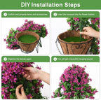 INQCMY Artificial Hanging Flowers in Basket for Summer Outdoor Porch Decoration,UV Resistant Fake Silk Violet in Planter Realistic for Outside Home Patio Balcony Garden Yard Decor