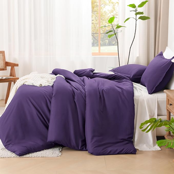 Litanika Purple Comforter Set Full Size, 3 Pieces Lightweight Solid Bedding Comforter Set, All Season Fluffy Bed Set (79x90In Comforter & 2 Pillowcases)