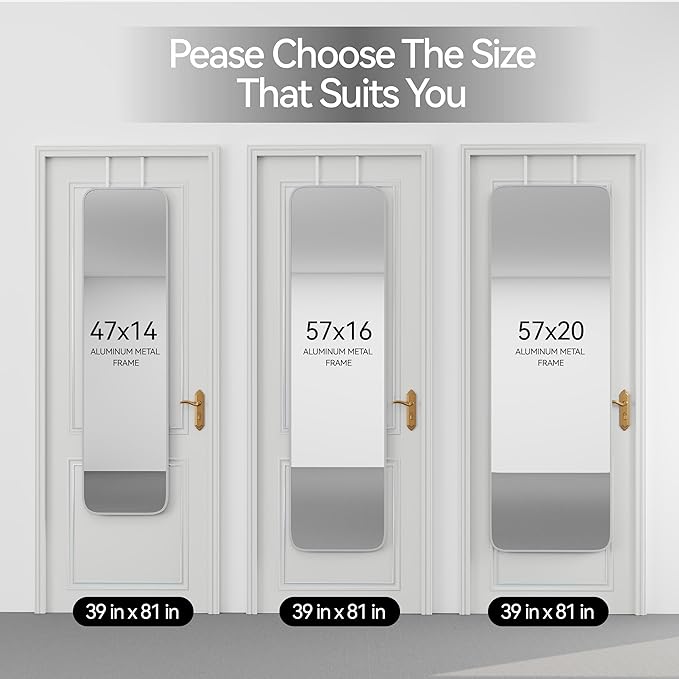 47x14 Mirror Rectangle Full Body Length Door Hanging Wall Mounted Metal Frame Dressing Make-up Mirrors for Entryway Bedroom Bathroom Living Room 47 14 inch Silver
