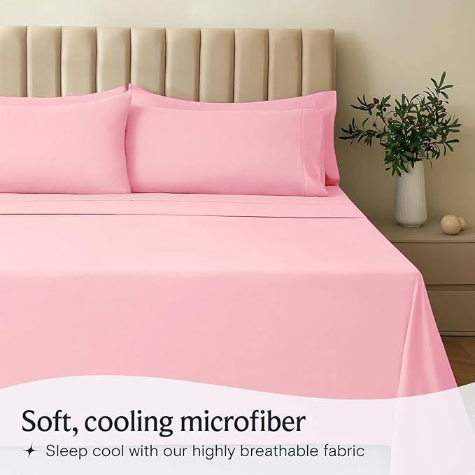 LuxClub 3 PC Sheet Set Bed Sheets Deep Pockets 16" Eco Friendly Wrinkle Free Cooling Machine Washable Hotel Bedding Silky Soft - Baby Pink Twin