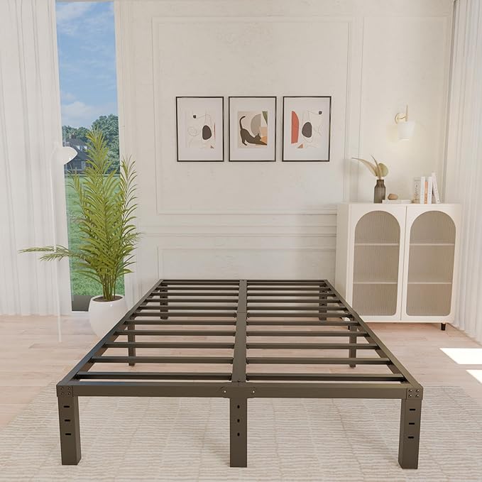 ALDRICH 12 Inch Metal King Size Bed Frame - Double Black Basic Steel Slats Platform, Easy Assembly Heavy Duty Noise Free Bedframes, No Box Spring Needed