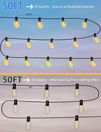 SUNSGNE Outdoor String Lights, 50FT Outdoor Globe Light with 52 G40 Shatterproof LED Bulbs(2 Spare), String Lights for Outside Patio Porch Garden Backyard Balcony Deck Decor, E12 Sockets