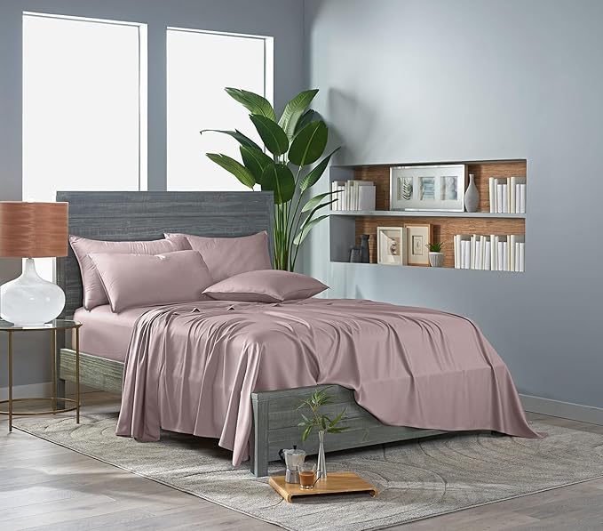 Pure Bamboo Full Sheets, Genuine 100% Organic Viscose Derived from Bamboo Bed Sheet Set, Luxuriously Soft & Cooling, Double Stitching, Lifetime Quality Promise (Full, Dusty Pink)