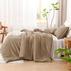 Litanika Taupe Comforter Set Full Size, 3 Pieces Solid Bedding Comforter Set, All Season Fluffy Bed Set (79x90In Comforter & 2 Pillowcases)