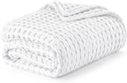 Bedsure Cooling Cotton Waffle Queen Size Blanket - Lightweight Breathable Blanket of Rayon Derived from Bamboo for Hot Sleepers, Luxury Throws for Bed, Couch and Sofa, White, 90x90 Inches