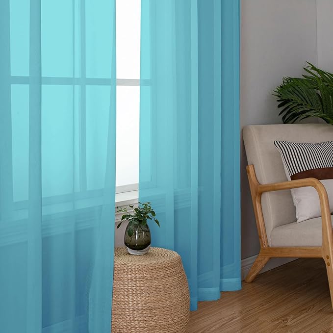 Aiyufeng Turquoise Sheer Curtains 96 Inches Long 2 Panels Set, Light Filtering Soft Airy Voile Rod Pocket Turquoise Sheer Window Drapes for Bedroom Living Room, Each 42Wx96L Inches