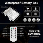JMEXSUSS 100 LED Battery Operated Rope Lights - Outdoor Waterproof, 33ft 8Mode Battery String Lights Outdoor with Remote for Trampoline, Camping, Balcony, Canopy, Deck Decor (White)