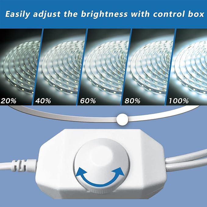 phopollo White LED Strip Lights, 16.4ft Dimmable 6500k Daylight White Led Light Strip, 300 LEDs Flexible Led Lights for Bedroom, Mirror, Kitchen Decoration