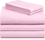 LuxClub 5 PC Sheet Set Bed Sheets Deep Pockets 16" Eco Friendly Wrinkle Free Cooling Machine Washable Hotel Bedding Silky Soft - Powder Pink Split King