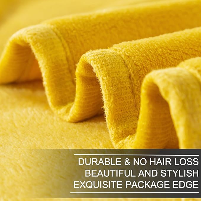 Fleece Blankets for All Season - Premium Lightweight Anti-Static Throw for Queen/Full Size Bed Extra Soft Brush Fabric Warm Sofa Thermal Blanket 90" x 90"(Yellow)