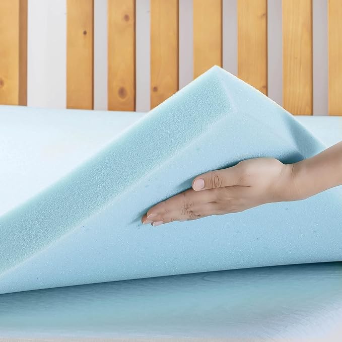 Best Price Mattress 3 Inch Ventilated Memory Foam Mattress Topper, Cooling Gel Infusion, CertiPUR-US Certified, Short Queen, Dorm Essentials, Blue