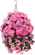 INQCMY Artificial Hanging Flowers with Basket for Garden Outdoor Spring Summer Decoration,Faux Silk Begonia in Planter Look Real UV Resistant for Home Porch Patio Balcony Yard Decor(Red)