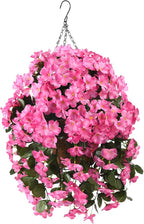 INQCMY Artificial Hanging Flowers with Basket for Garden Outdoor Spring Summer Decoration,Faux Silk Begonia in Planter Look Real UV Resistant for Home Porch Patio Balcony Yard Decor(Red)