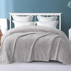 Exclusivo Mezcla Light Grey Fleece Queen Size Blanket for Bed, 90x90 Inches Soft Cozy 3D Decorative Jacquard Flannel Blankets, Lightweight Fuzzy Plush Warm Blankets for All Seasons