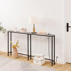 HOOBRO 63" Narrow Console Table with Charging Station, 5.9" Sofa Table with 2 Power Outlets and USB Ports, Long Entryway Tables Behind Couch Table, for Hallway, Livingroom, Greige and Black BG165UXG01