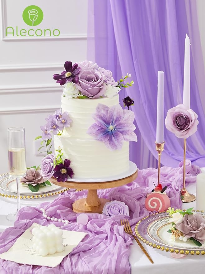 Alecono Artificial Flowers, Purple Fake Flowers Combo Box with Stems for DIY Wedding Bridal Bouquets, Cake Party Table Centerpieces Home Decor