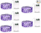 5 Pack Fairy Lights Battery Operated, 7 Feet 20 Led String Lights with Timer, Waterproof Firefly Lights for Party Haunted House Indoor Outdoor Halloween Decorations, 6 Hours on/18 Hours Off, Purple
