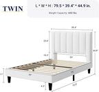 Allewie Twin Bed Frame/Velvet Upholstered Bed Frame with Vertical Channel Tufted Headboard/Strong Wooden Slats/Platform Bed Frame/Mattress Foundation/Box Spring Optional/Easy Assembly/White