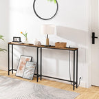 HOOBRO 63" Narrow Console Table with Charging Station, 5.9" Sofa Table with 2 Power Outlets and USB Ports, Long Entryway Tables Behind Couch Table, for Hallway, Living Room, Rustic Brown BF165UXG01
